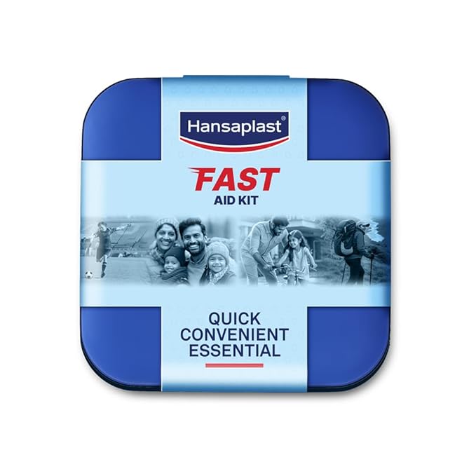 Hansaplast Fast Aid Kit for Wounds & Bruises | First Aid Kit | 9 Items - 38 Pieces | Emergency Medical Kit for Home, Office, Travel, Car, Sports, Outdoor, Multi-Use Pack for Cuts, Wounds & Injuries | Lightweight & Compact